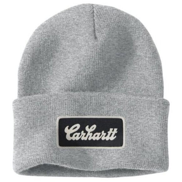 NWT Carhartt Knit Cuffed Script Patch Work Beanie One Size Heather Grey MSRP $24 - Picture 3 of 3